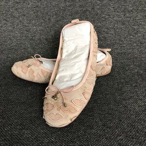 Sam Edelman Pink Suede Ballet Flats Womens Sz 7 Hearts Bow Lips Slip On Pumps